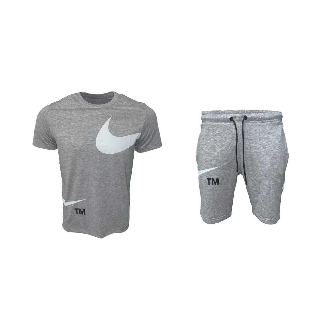 Мъжки къс спортен екип Nike Swoosh  Shorts + T-shirt White Light Grey